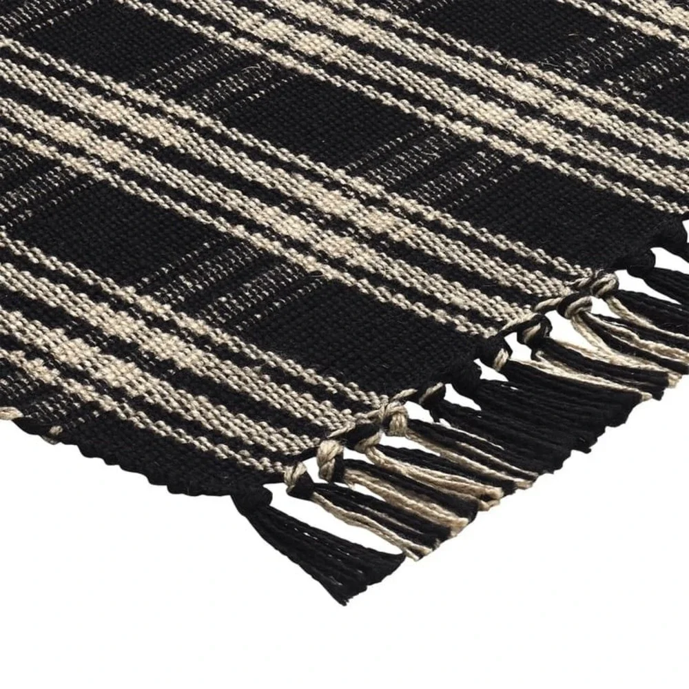 My Texas House Black‎ Plaid Indoor/Outdoor Layering Rug, 24x38, Halloween Decor